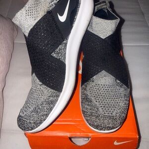 Nike Black and Gray Knit Slip-Ons